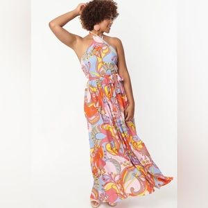 Unique Vintage Smak Parlour NWT Multicolor Paisley Budding Romance Maxi Dress